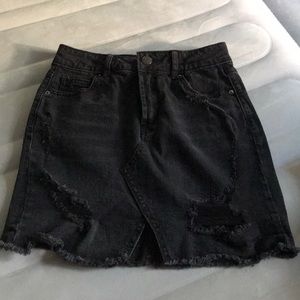 Black denim mini skirt